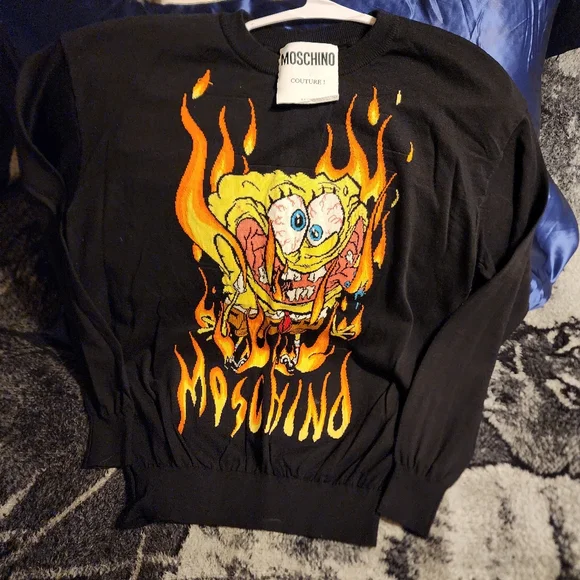 Rare!!!! NWOT! NEVER WORN, MOSCHINO, SPONGEBOB ON FIRE! ITS PRETTY COOL!!! - Picture 1 of 5